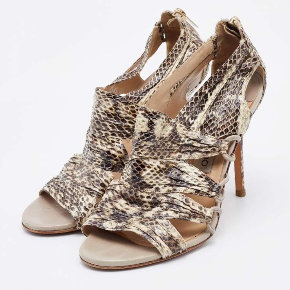 Jimmy Choo Beige/Brown Python Leather Open Toe Pu… - image 1